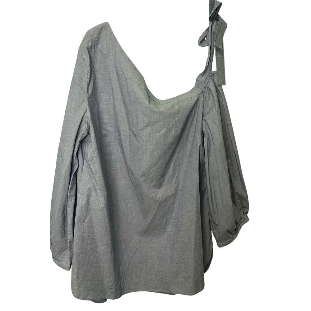 Banana Republic Denim Blue Off Shoulder Long Sleeve Blouse Shirt‎ Cotton Large